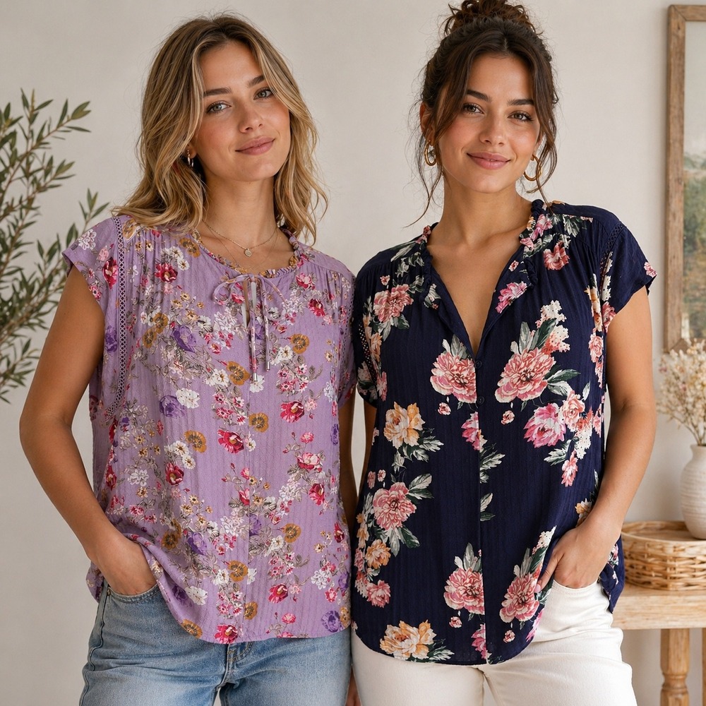 Buffalo David Bitton Floral Boho Cottagecore Blouse Bundle XL Flowy Dainty Top